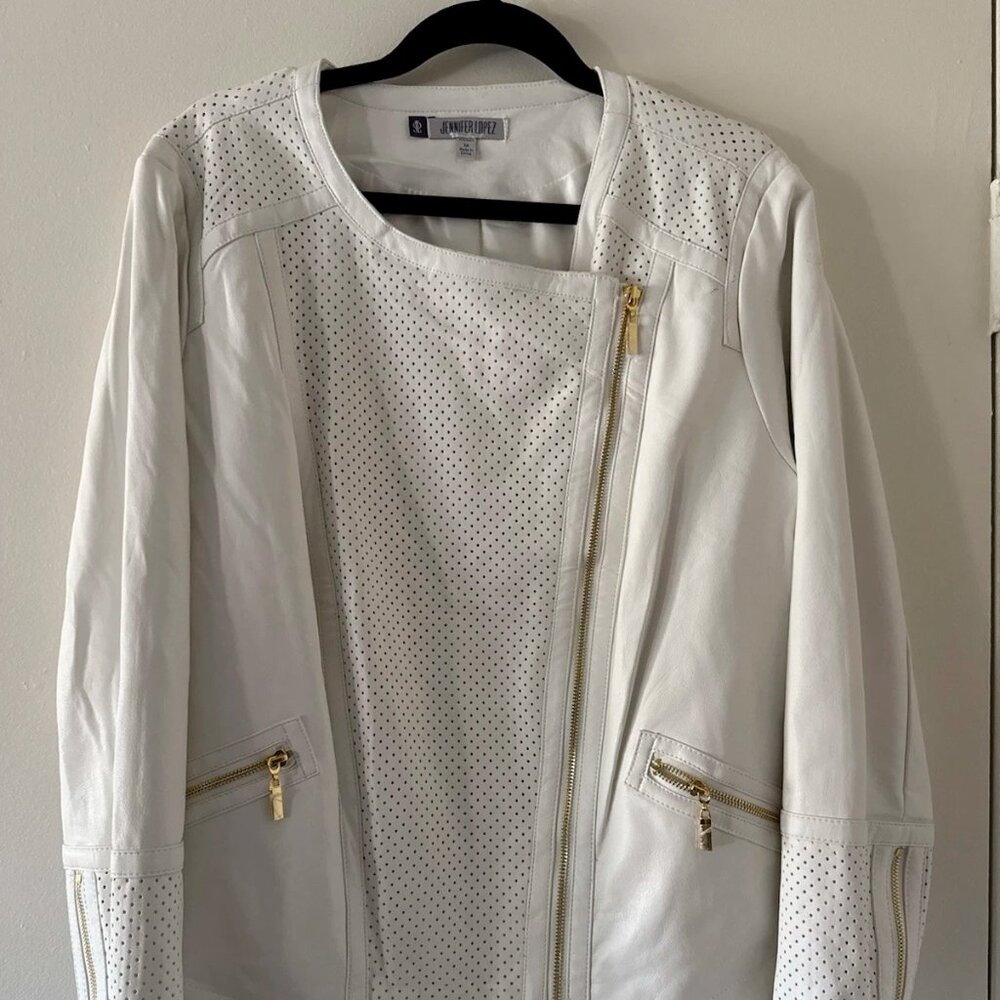 Jennifer Lopez White Faux Leather Jacket Moto Style Women’s 1X NWT